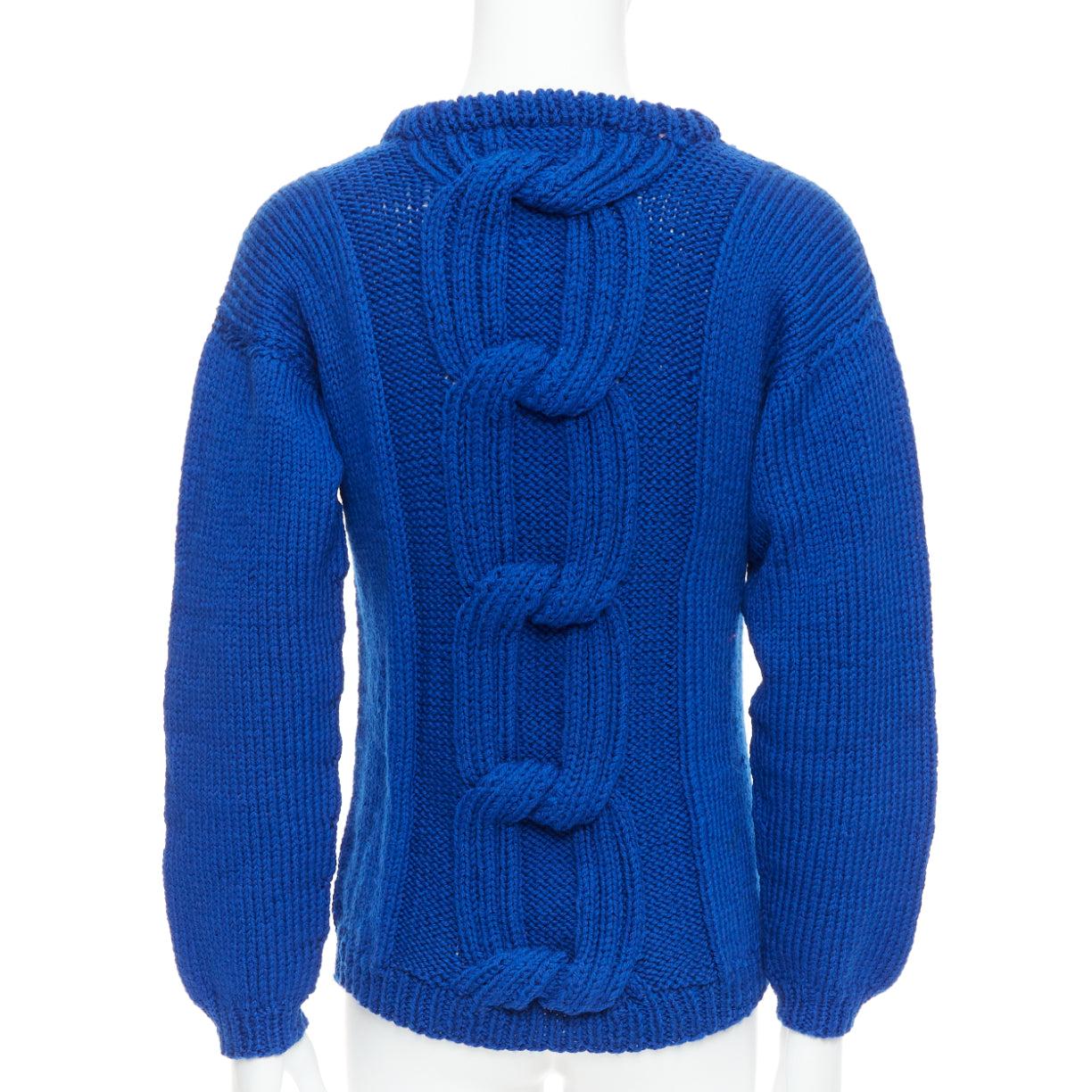 Men's SIV STOLDAL 2008 Cover Up cobalt blue 100% wool cable knit sweater S For Sale