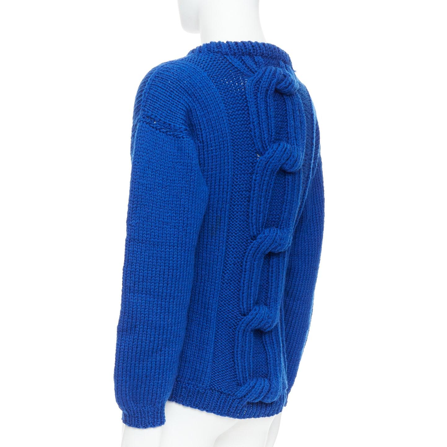 SIV STOLDAL 2008 Cover Up cobalt blue 100% wool cable knit sweater S For Sale 1