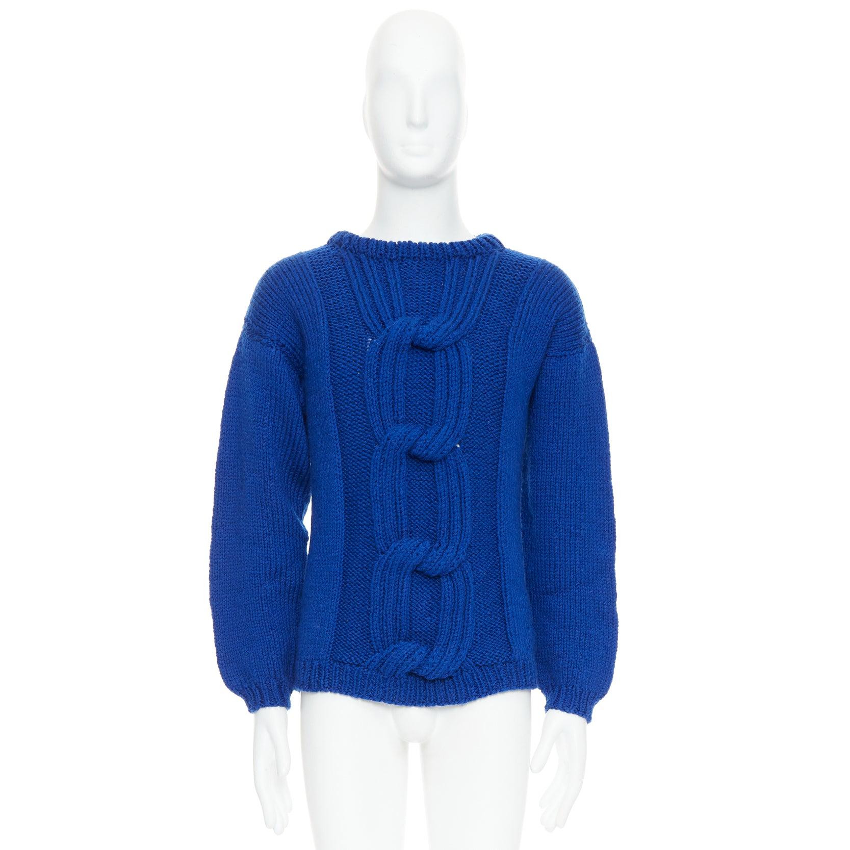 SIV STOLDAL 2008 Cover Up cobalt blue 100% wool cable knit sweater S For Sale 4