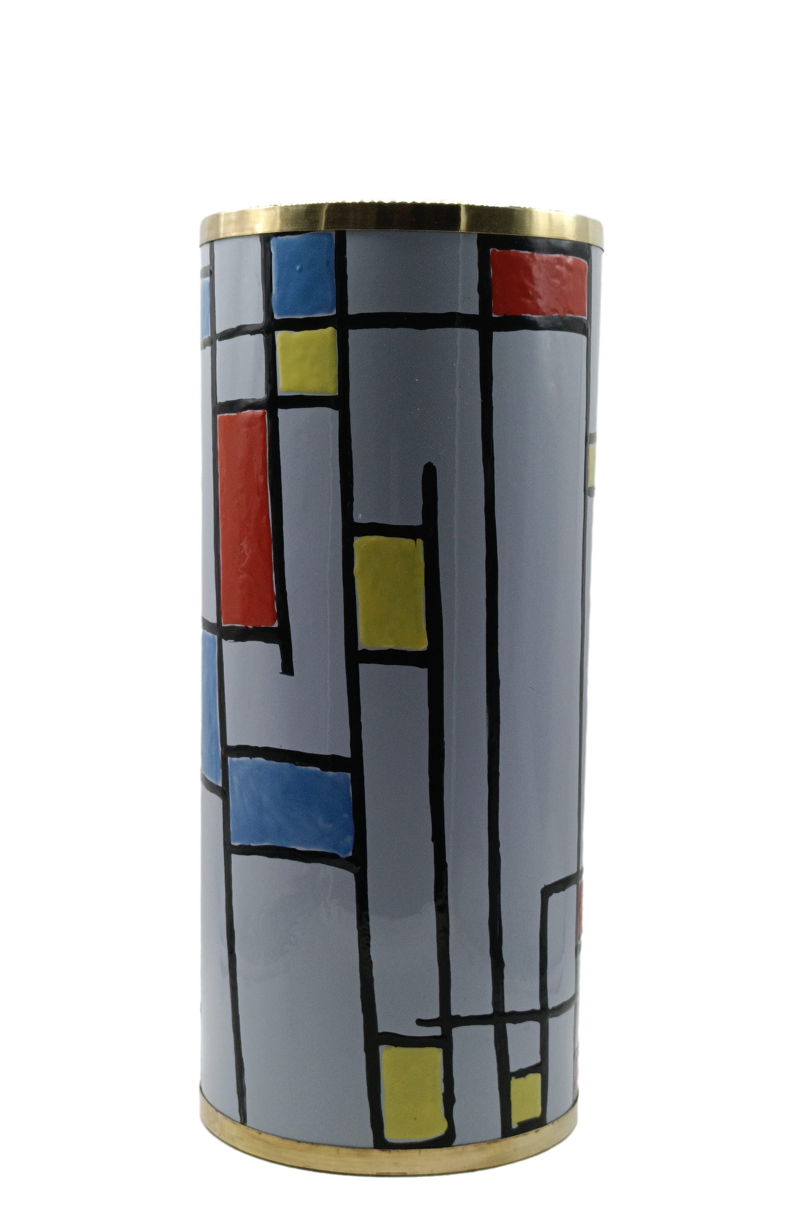 Mid-Century Modern Porte-parapluies en laiton et métal émaillé Siva Poggibonsi, Italie, années 1970 en vente