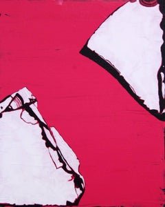 "Love Me Not" - red abstract painting of broken glass