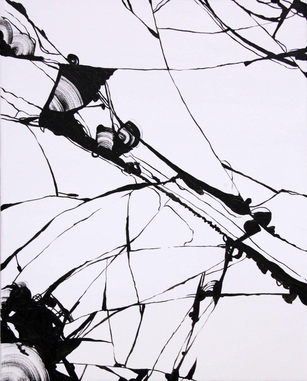 Sivan Dayan Still-Life Painting - "Never"" - black and white abstract painting of broken glass