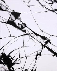„Never“ – abstraktes Schwarz-Weiß-Gemälde mit zerbrochenem Glas