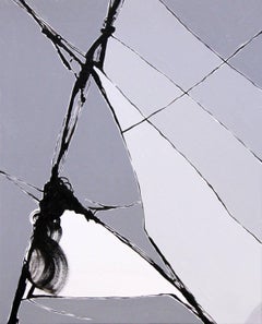 "Ok, Computer"" - grey abstract painting of broken glass