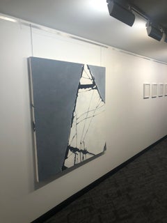 "Untitled" grey abstract painting with broken glass pattern