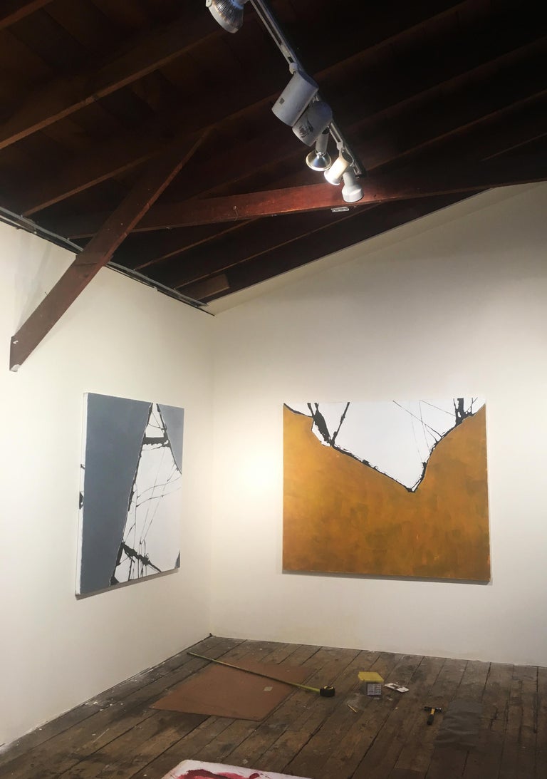 Sivan Dayan "Untitled" grey abstract painting with broken glass