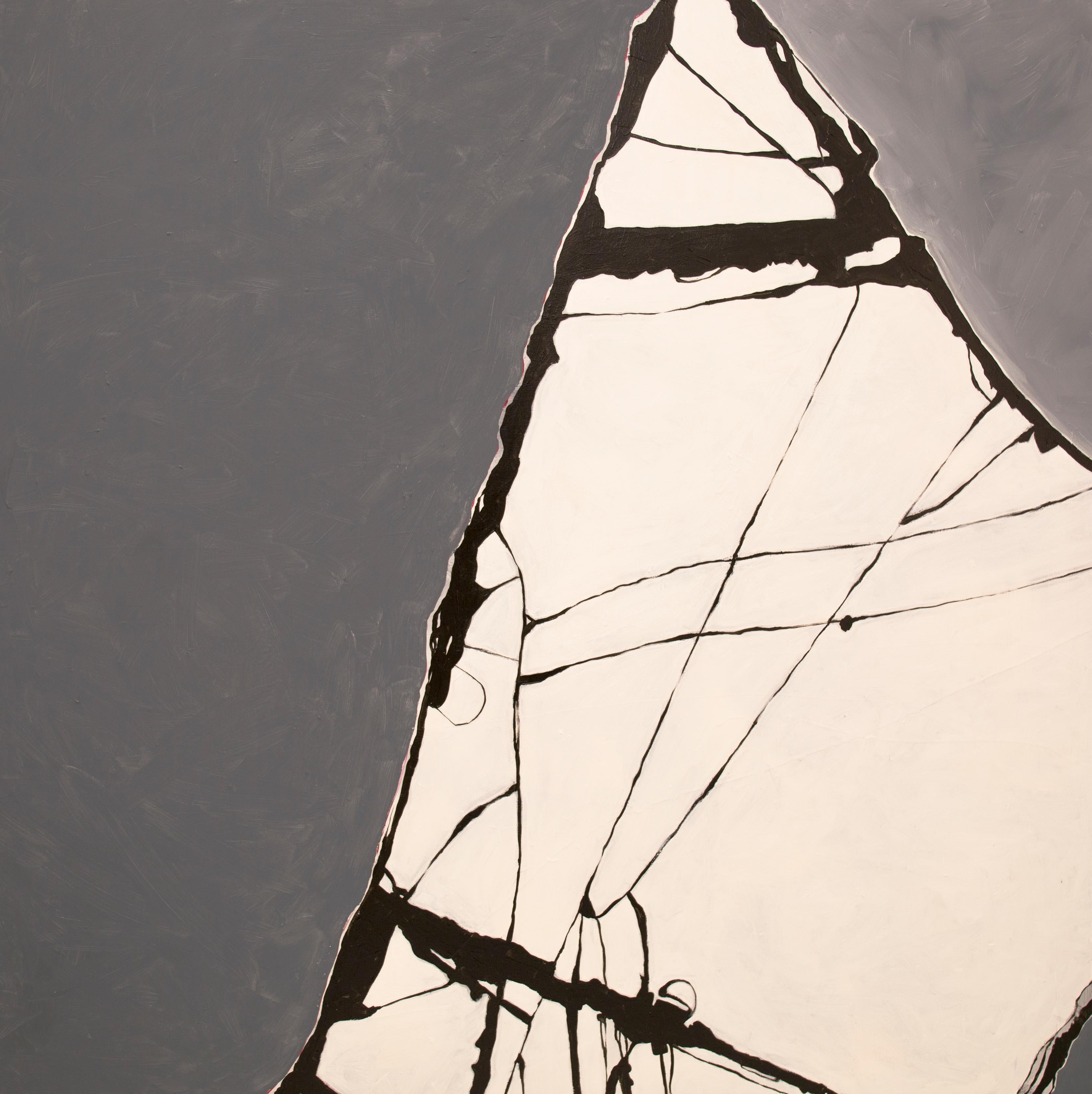 Sivan Dayan "Untitled" grey abstract painting with broken glass