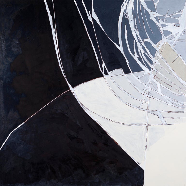 Sivan Dayan "Untitled" navy blue abstract painting with broken glass
