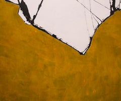 "Untitled" yellow abstract painting with broken glass pattern