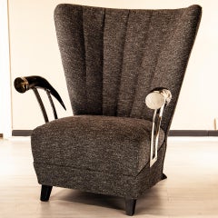 Siviglia Wingback Armchair, America Horn Arm-Rests, Plated Brass, Florence Made