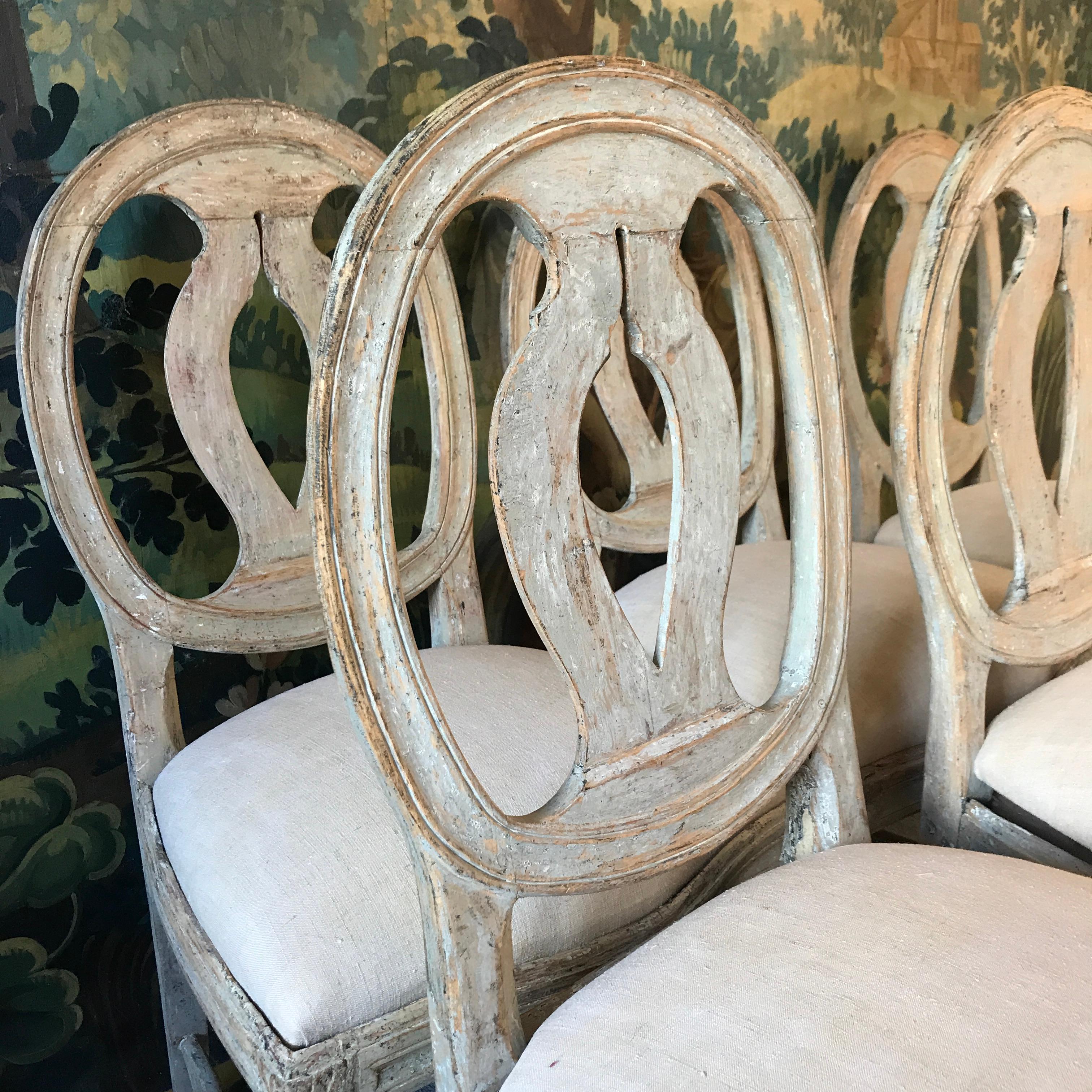 Hand-Carved Six 18th Century Swedish Chairs For Sale