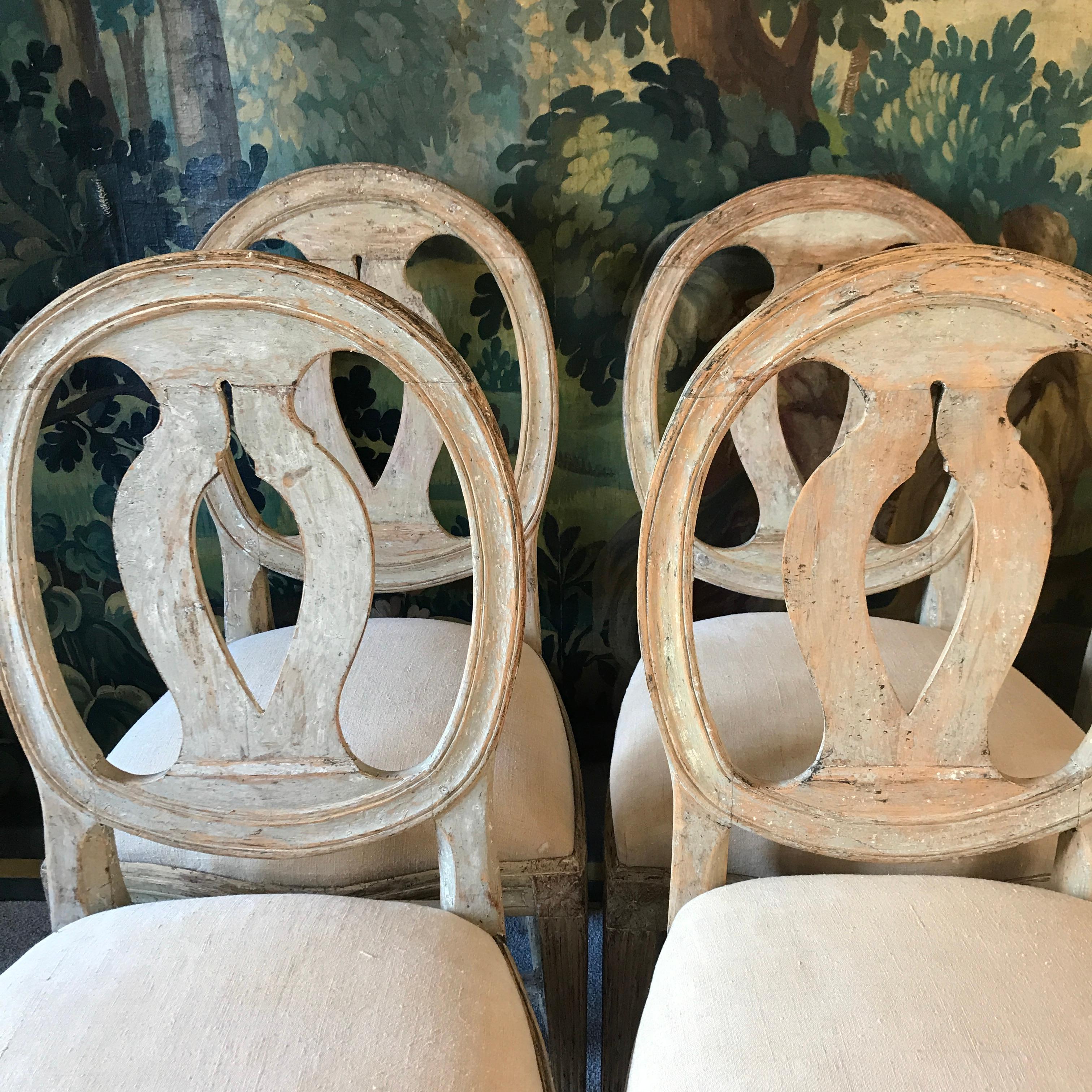 Linen Six 18th Century Swedish Chairs For Sale