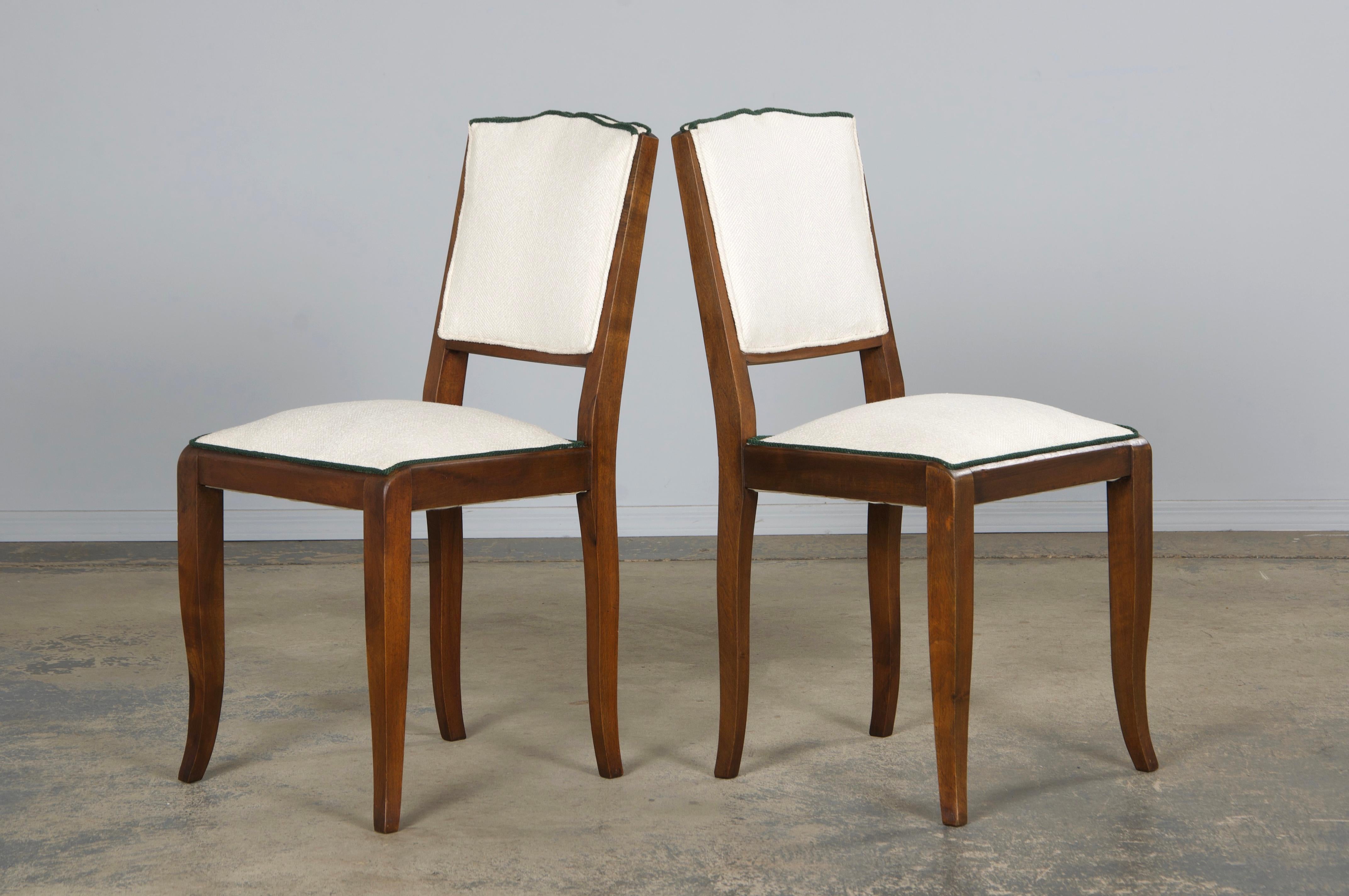 Six chaises de salle à manger françaises Art Déco des années 1920 à dossier moustachu, en blanc Off-White et vert en vente 10