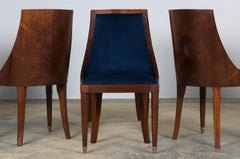Seis sillas de comedor francesas de los años 30 E Rinck Art Decó de palisandro y terciopelo azul oscuro
