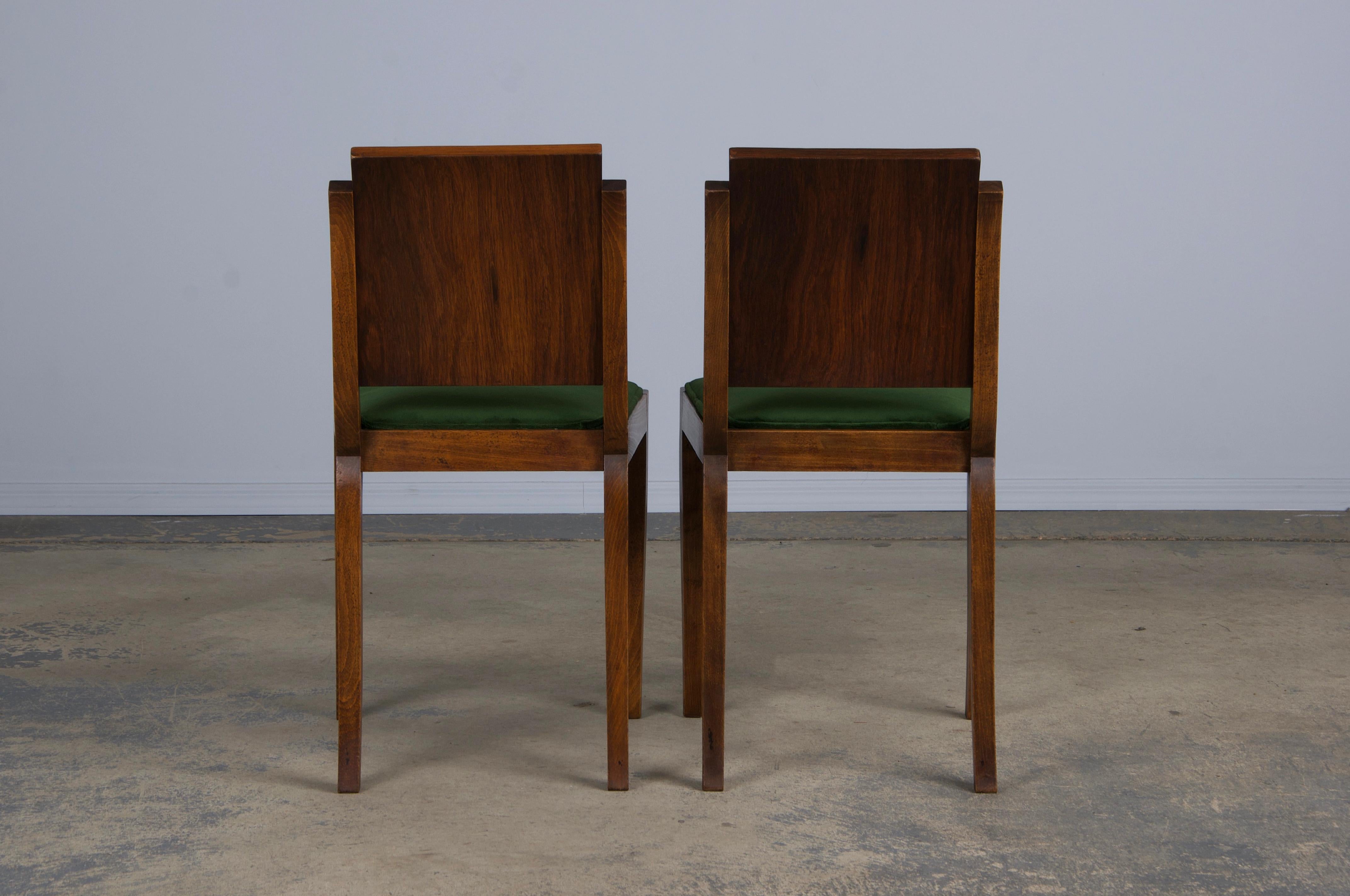 Six Art Deco Rosewood Dining Chairs in Green Velvet For Sale 10