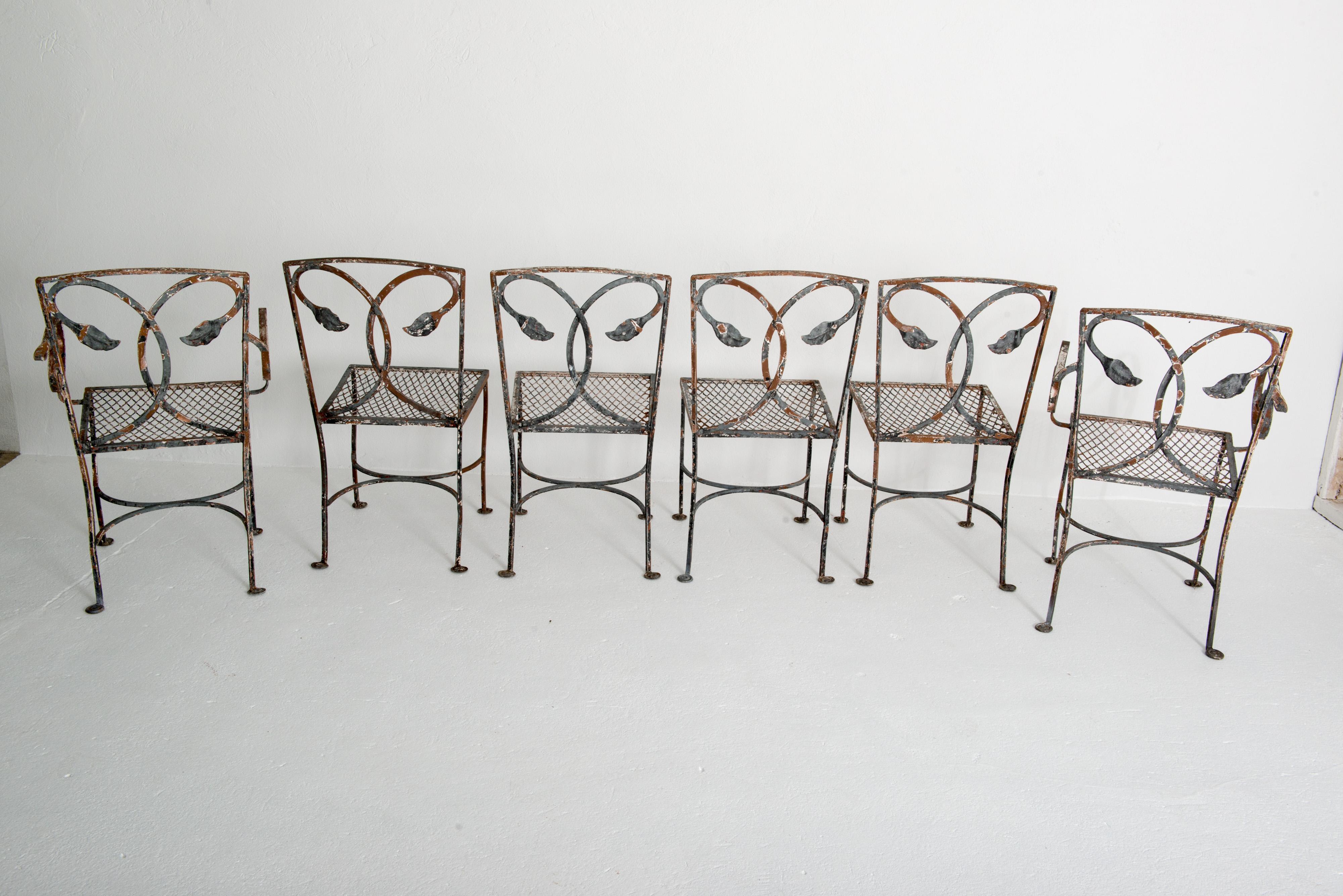 Six 1930s Handwrought Iron Salterini Dining Chairs 1