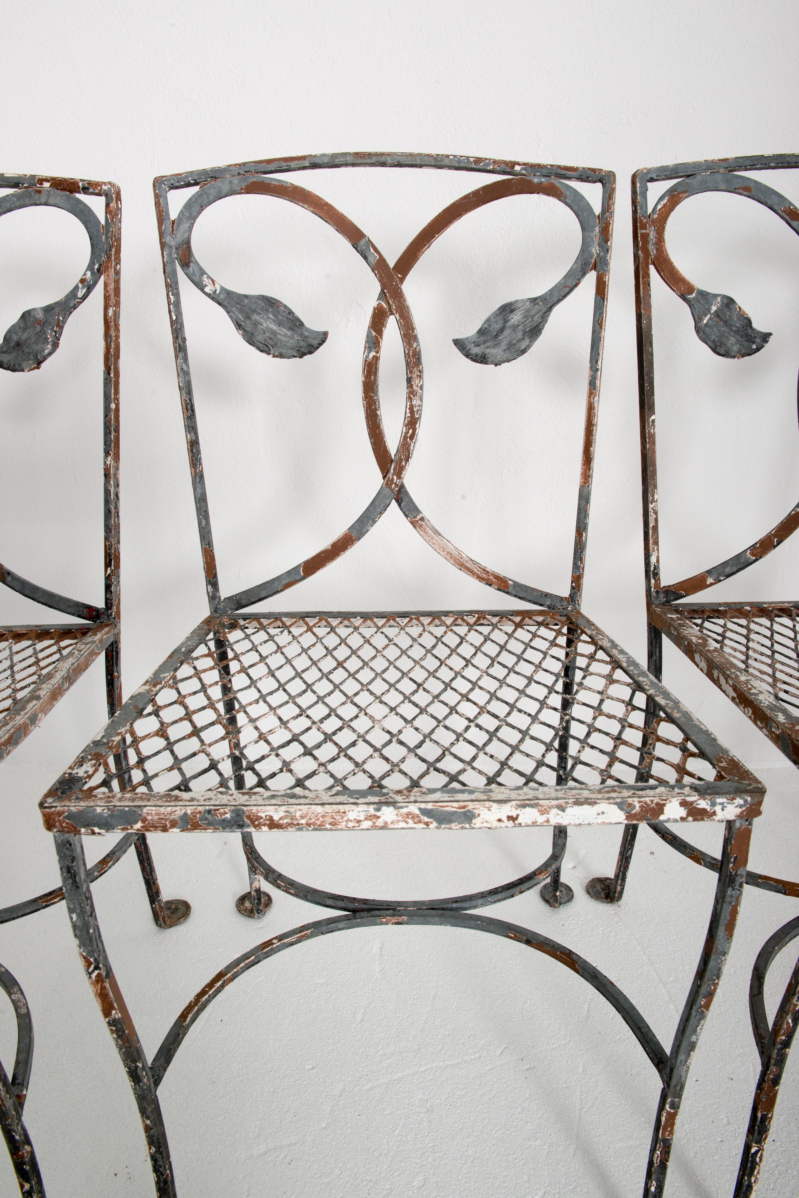 American Six 1930s Handwrought Iron Salterini Dining Chairs