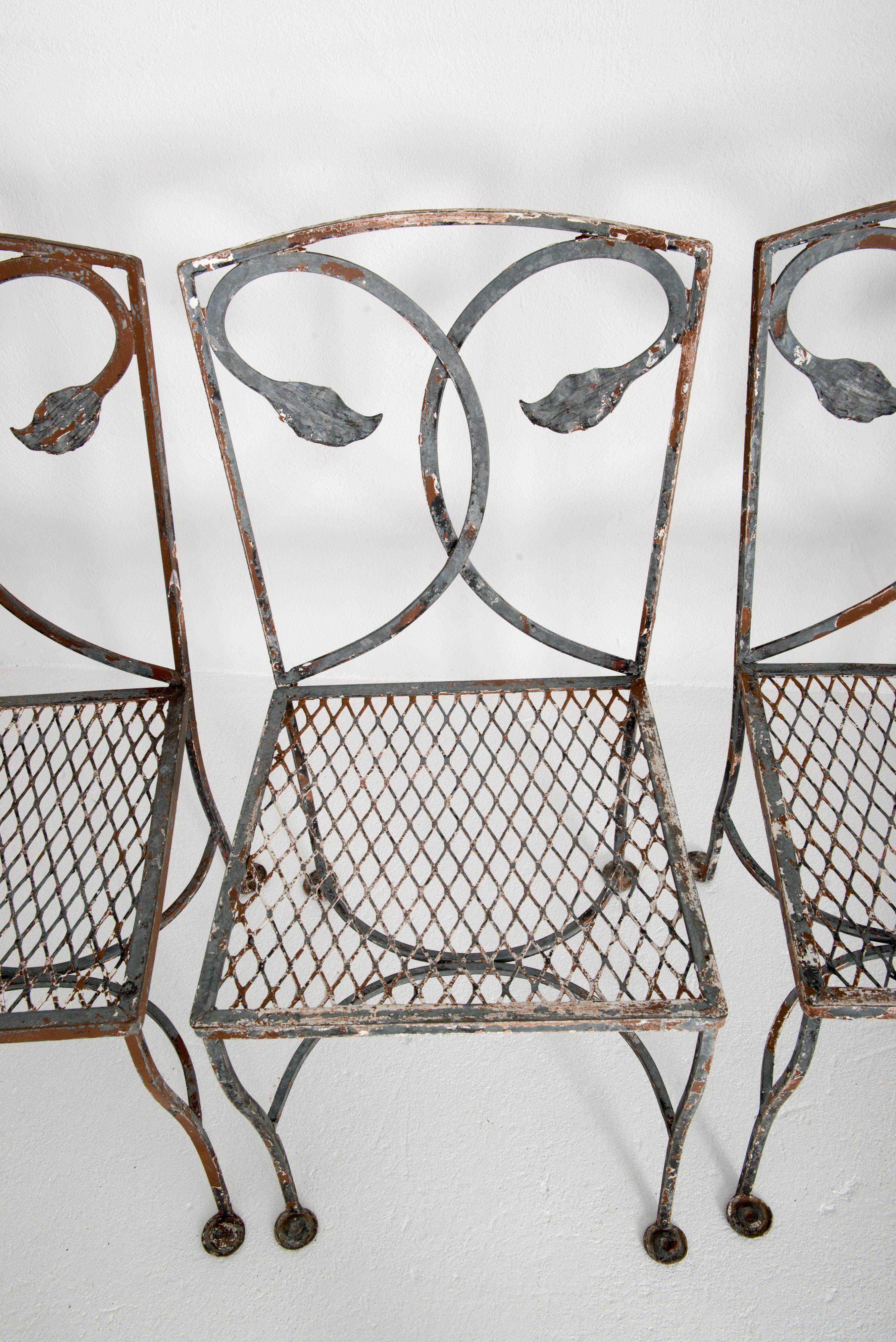Six 1930s Handwrought Iron Salterini Dining Chairs In Good Condition In Stamford, CT
