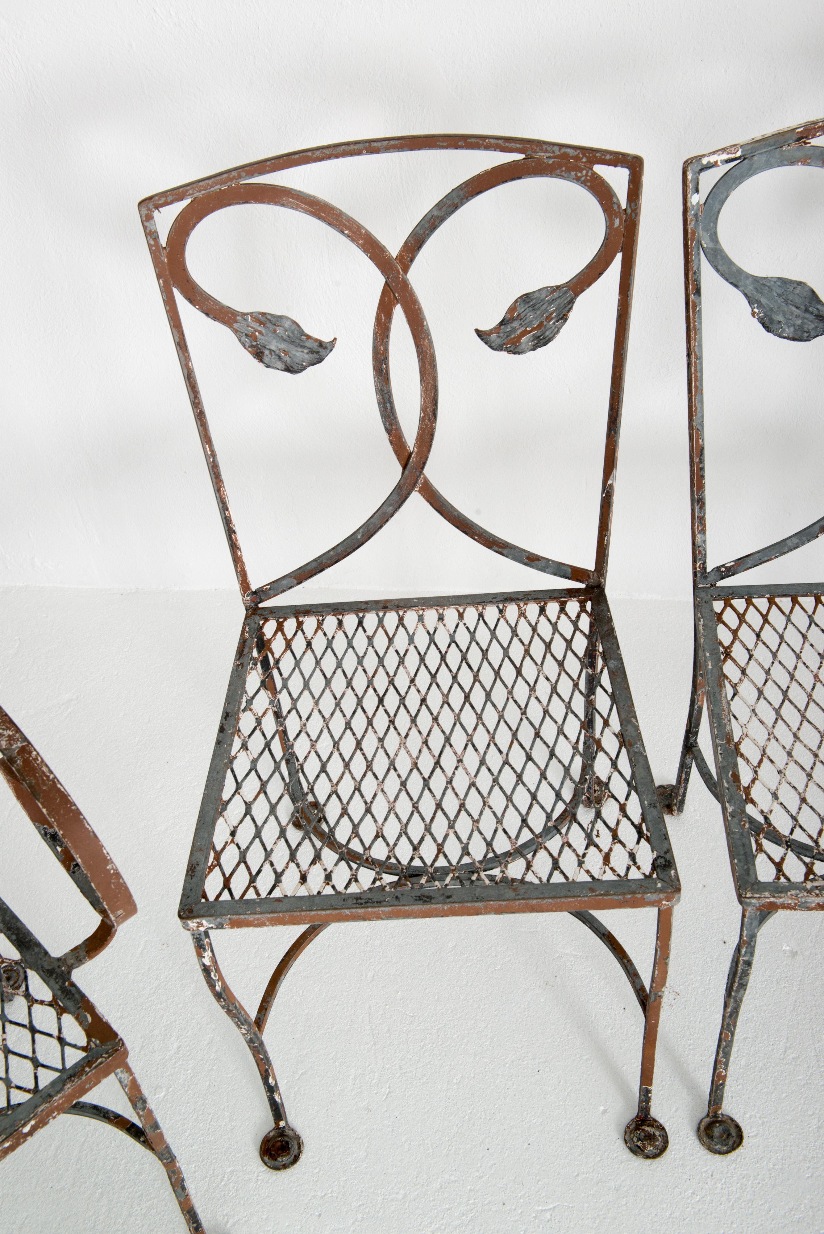 Mid-20th Century Six 1930s Handwrought Iron Salterini Dining Chairs
