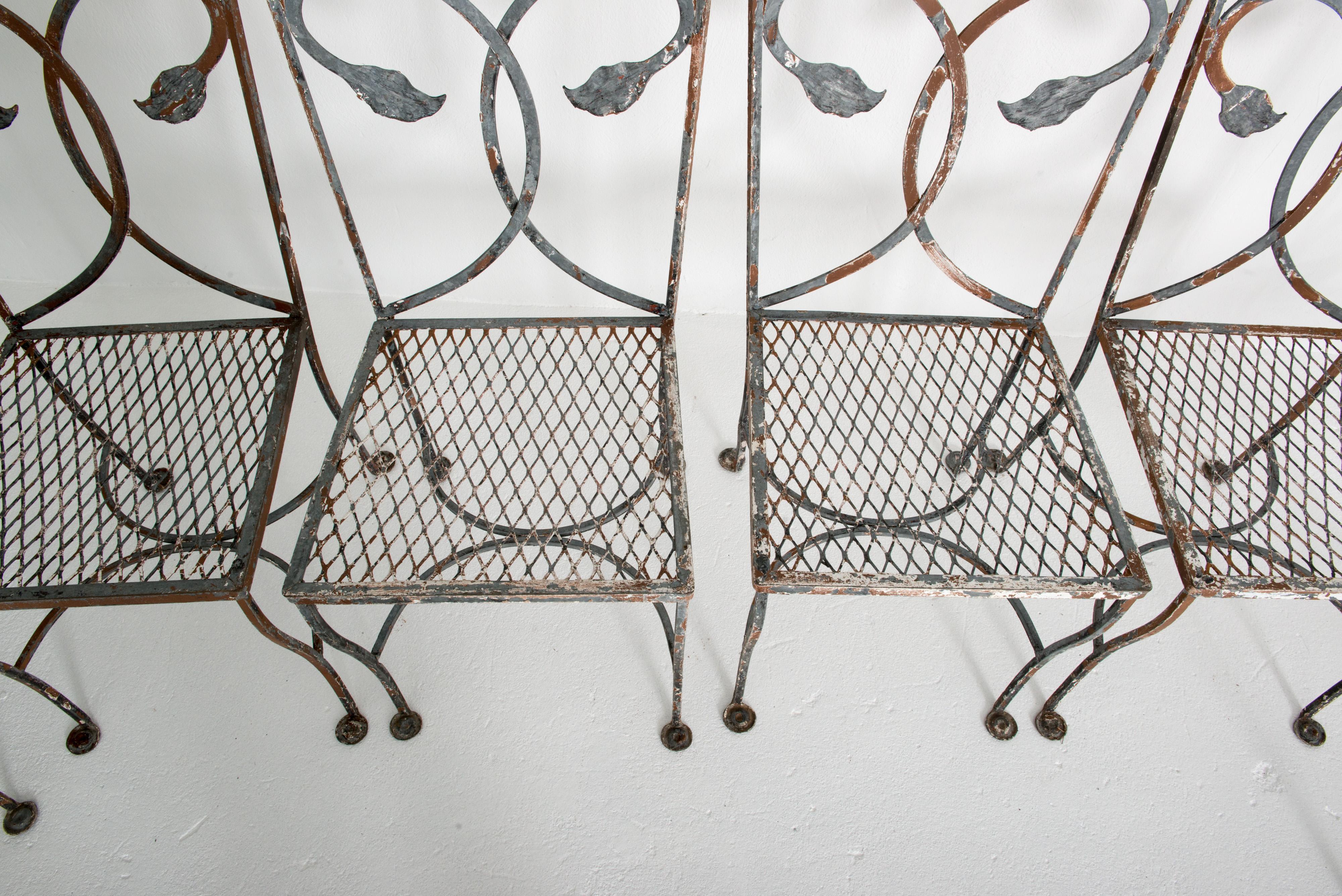 Wrought Iron Six 1930s Handwrought Iron Salterini Dining Chairs