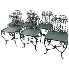 Vintage Six 1940s French Wrought Iron Garden Chairs