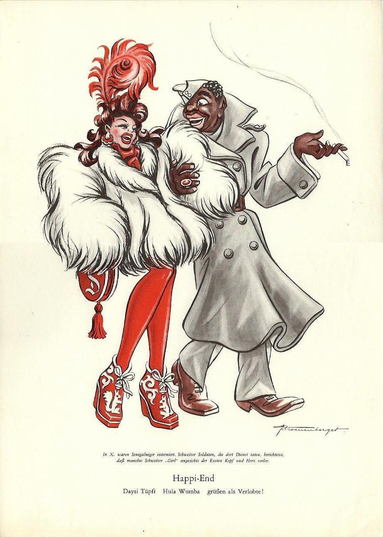 Mid-Century Modern Six 1940s Satirical Vintage Drawings Posters
