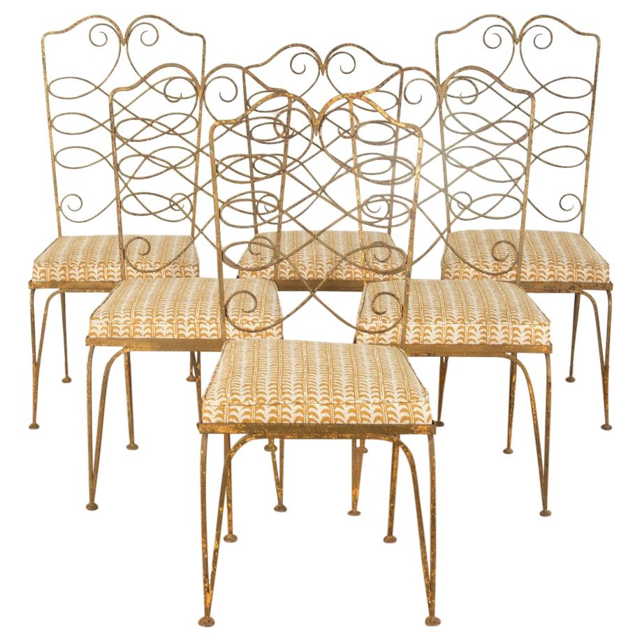Six 1940s Wrought Iron Dining Chairs by Rene Prou