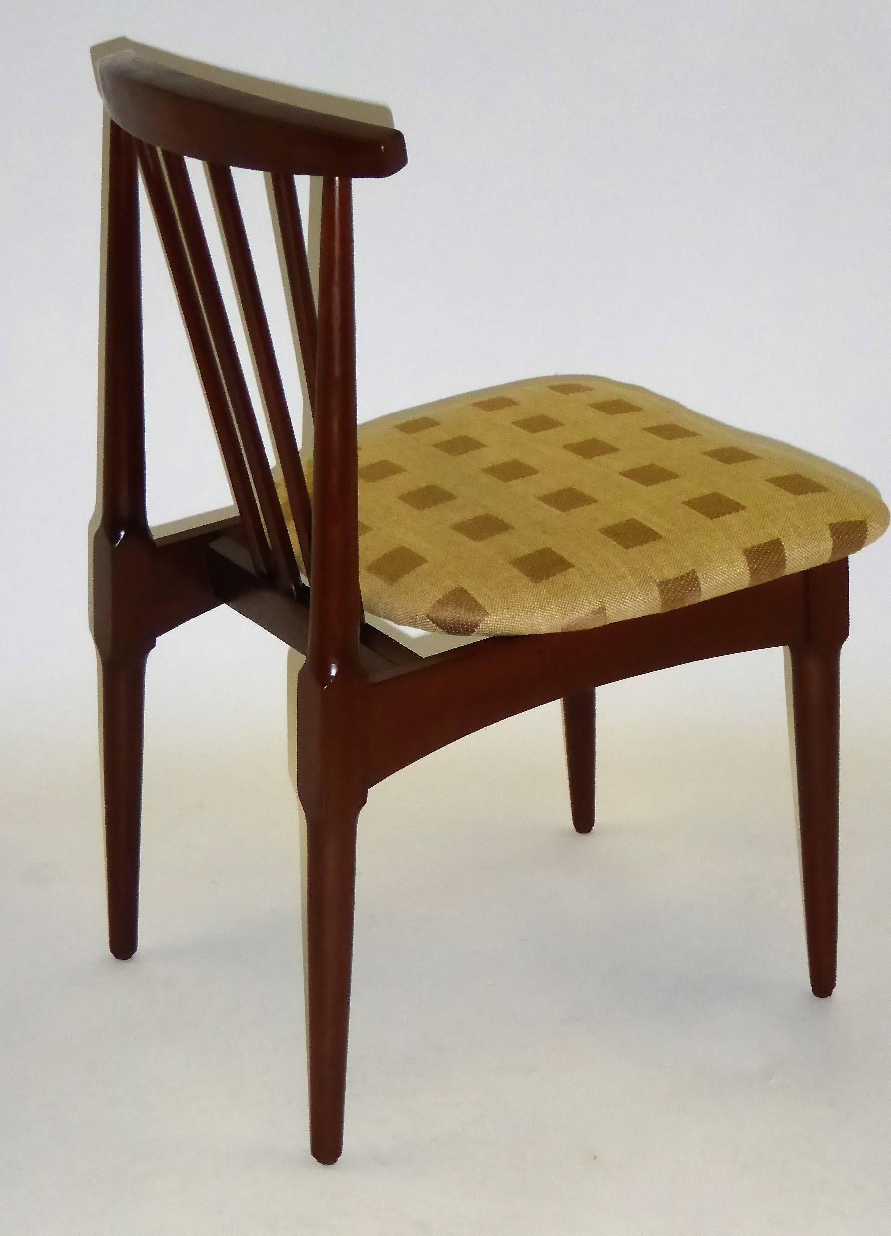 American Six 1950s Danish Modern Style Walnut Spindle Back Dining Chairs