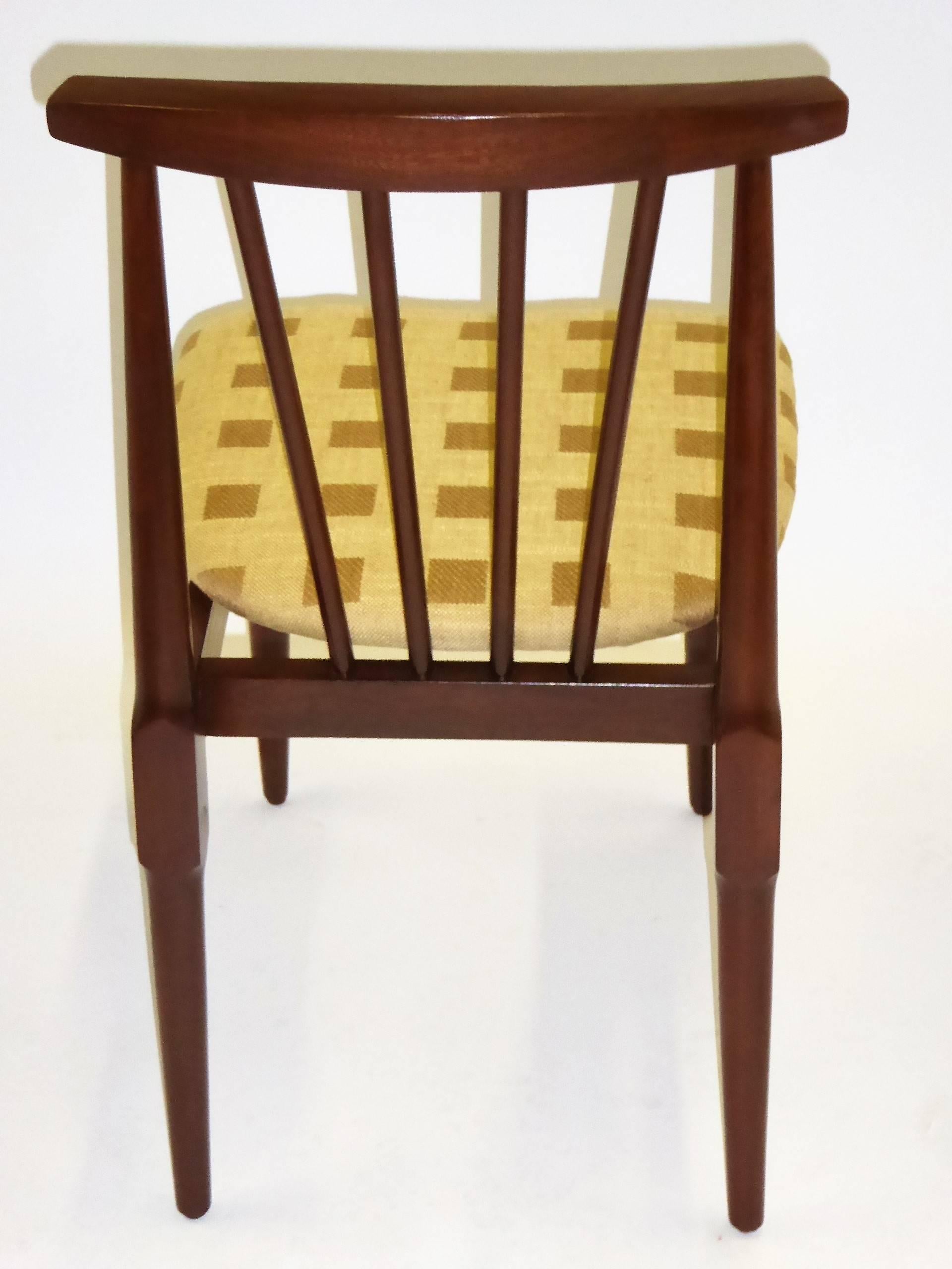 Six 1950s Danish Modern Style Walnut Spindle Back Dining Chairs 2