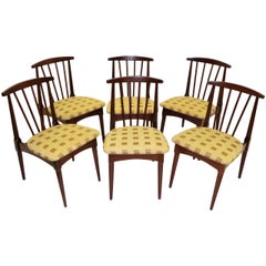 Six 1950s Danish Modern Style Walnut Spindle Back Dining Chairs