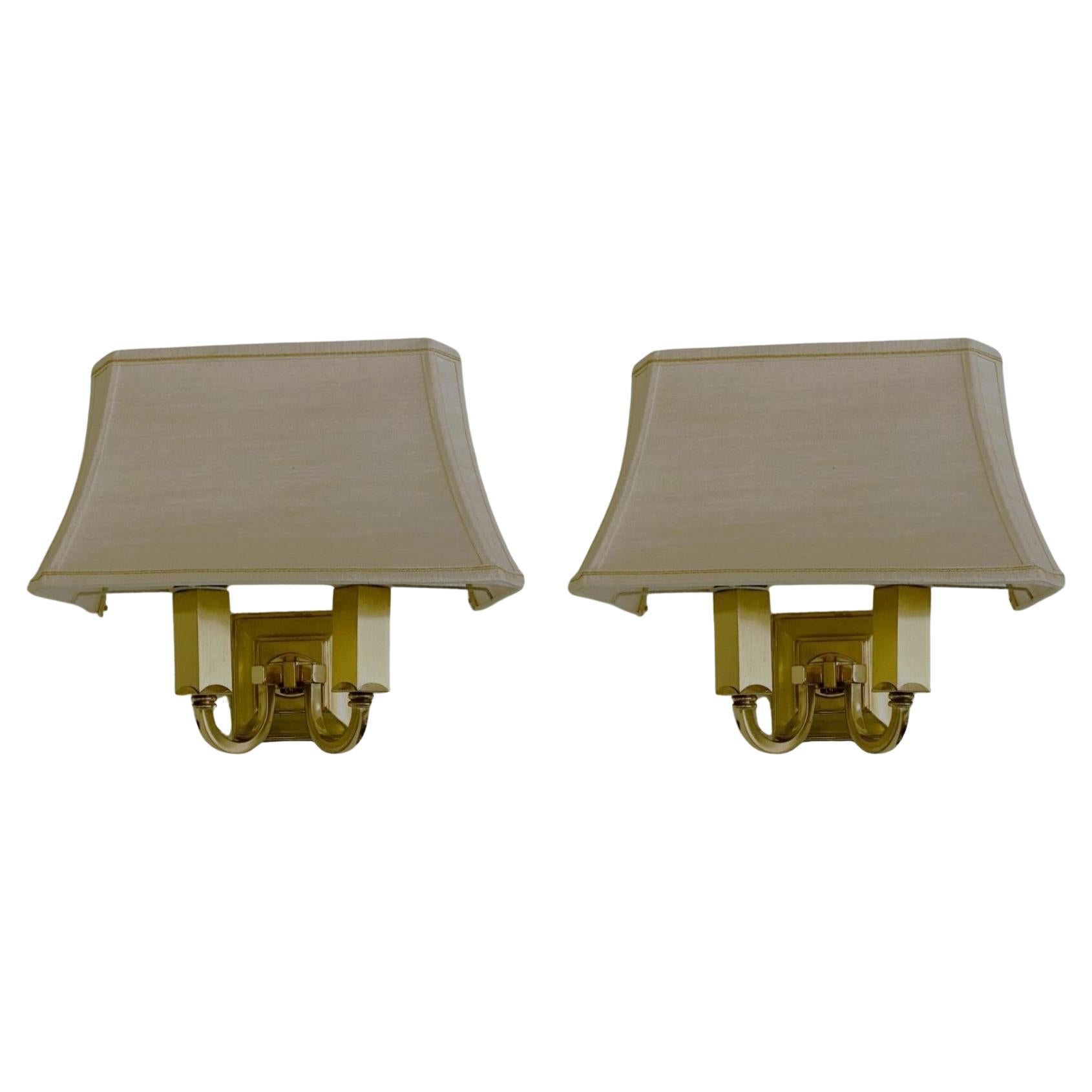 Six 1950's French Neoclassical Brass Hotel Wall Sconces