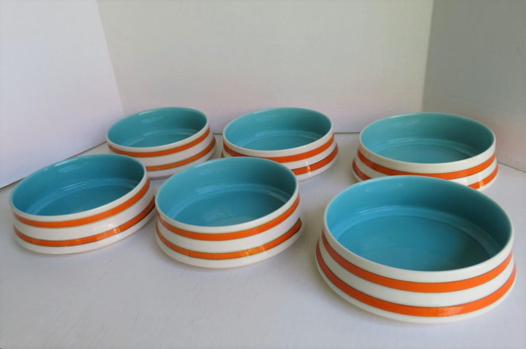Mid-Century Modern Six 1960s Colorful Bowls, Mancer for Ceramar, Mancioli of Italy For Sale