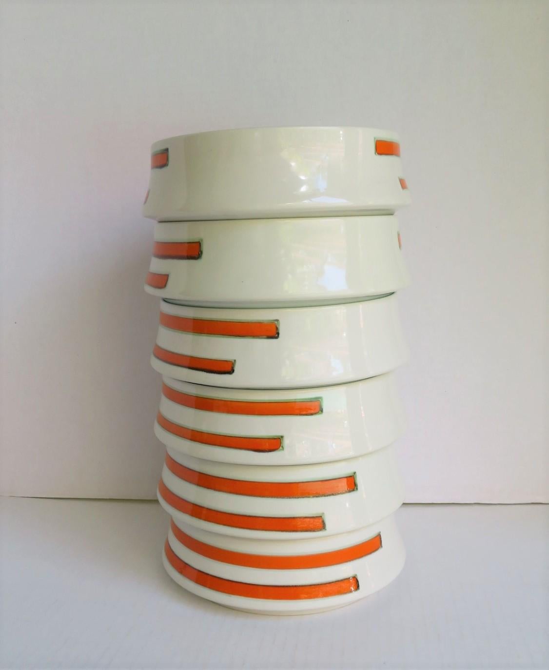 Mid-Century Modern Six 1960s Colorful Bowls, Mancer for Ceramar, Mancioli of Italy