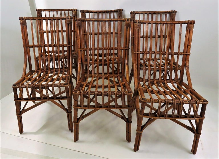Mid-Century Modern Six 1960s Rattan & Twig Dal Vera Dining Chairs For Sale