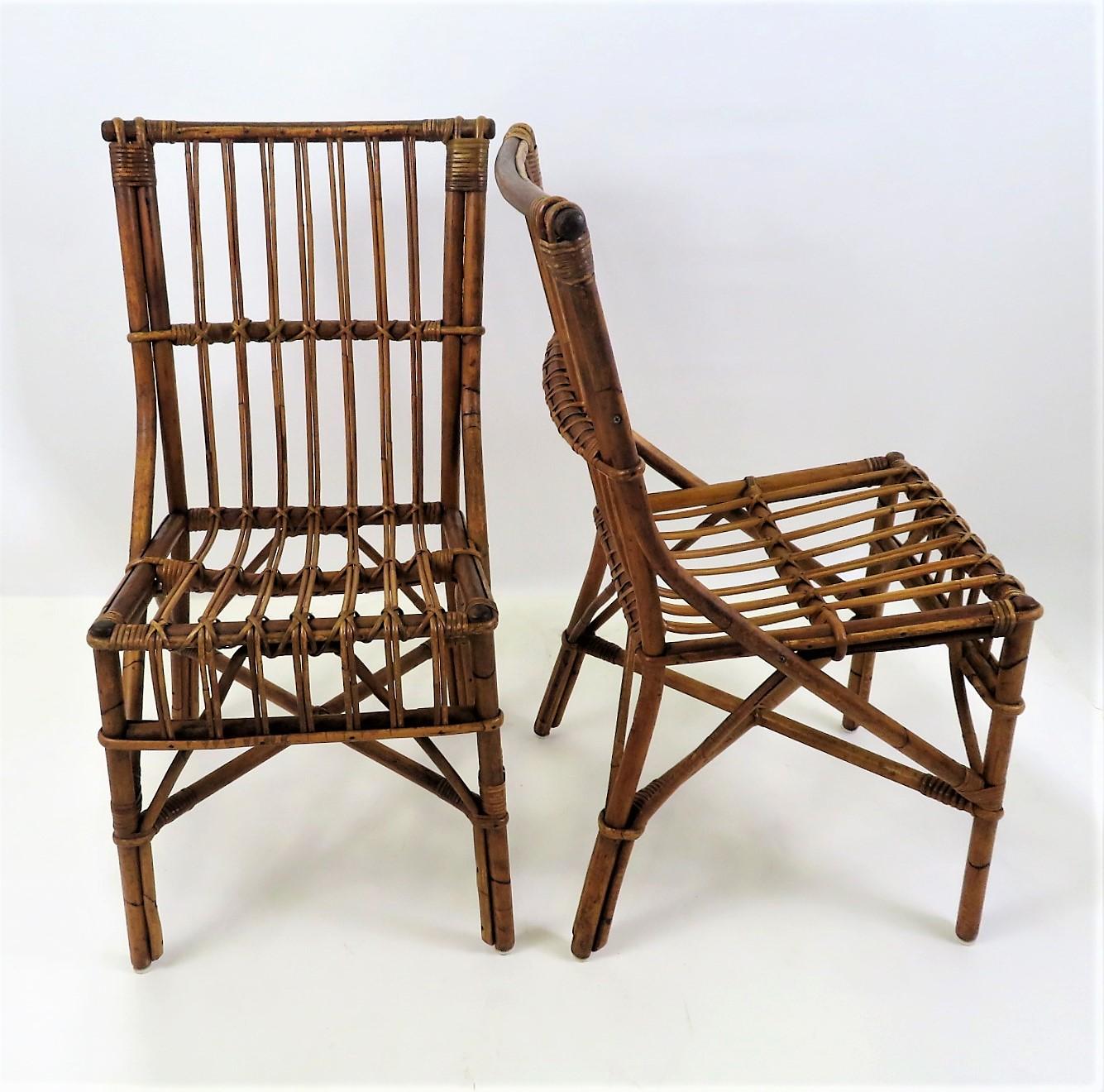 Mid-20th Century Six 1960s Rattan & Twig Dal Vera Dining Chairs