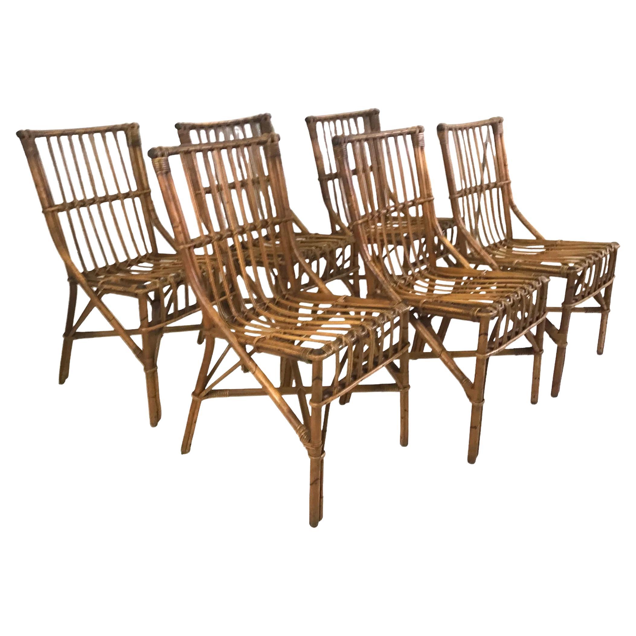 Six 1960s Rattan & Twig Dal Vera Dining Chairs