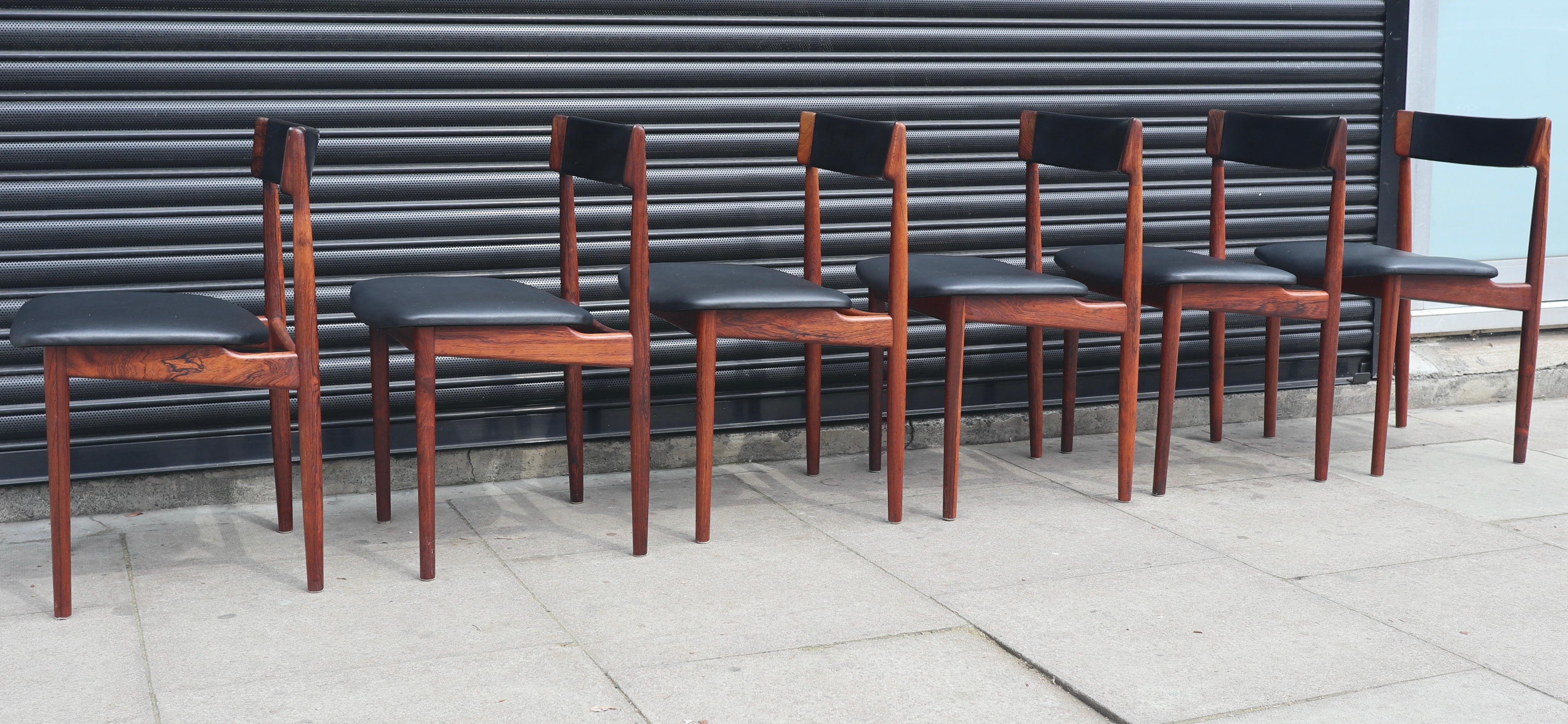 Six chaises de salle à manger Henry Rosengren Hansen en bois de rose et cuir des années 1960, modèle 39  en vente 7
