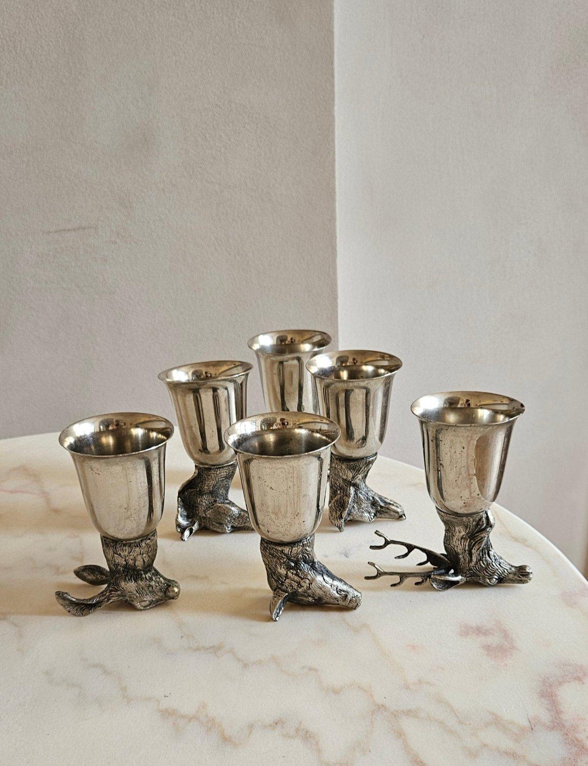 Mid-Century Modern Six 1970s Gucci Woodland Animal Wine Glasses