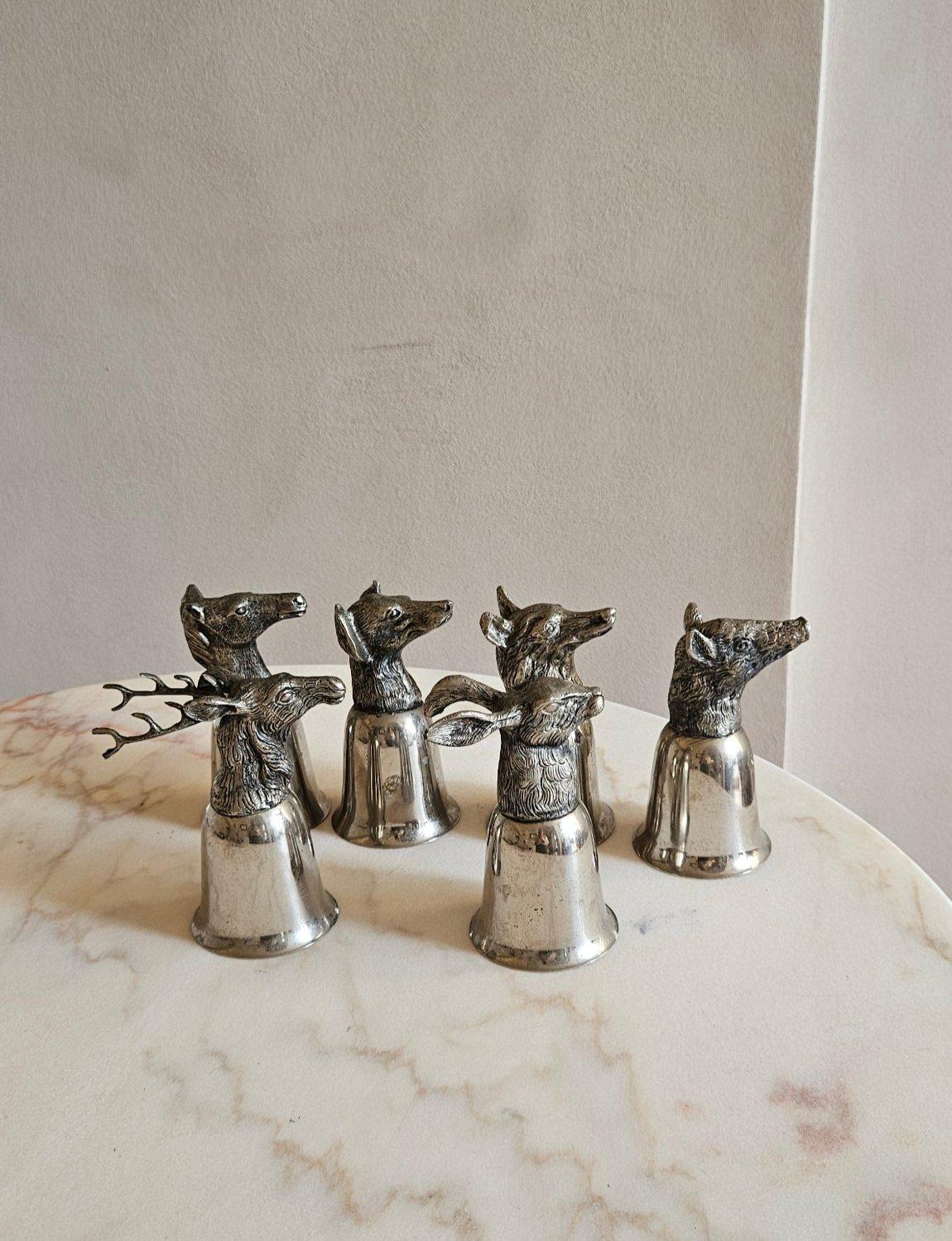 Italian Six 1970s Gucci Woodland Animal Wine Glasses