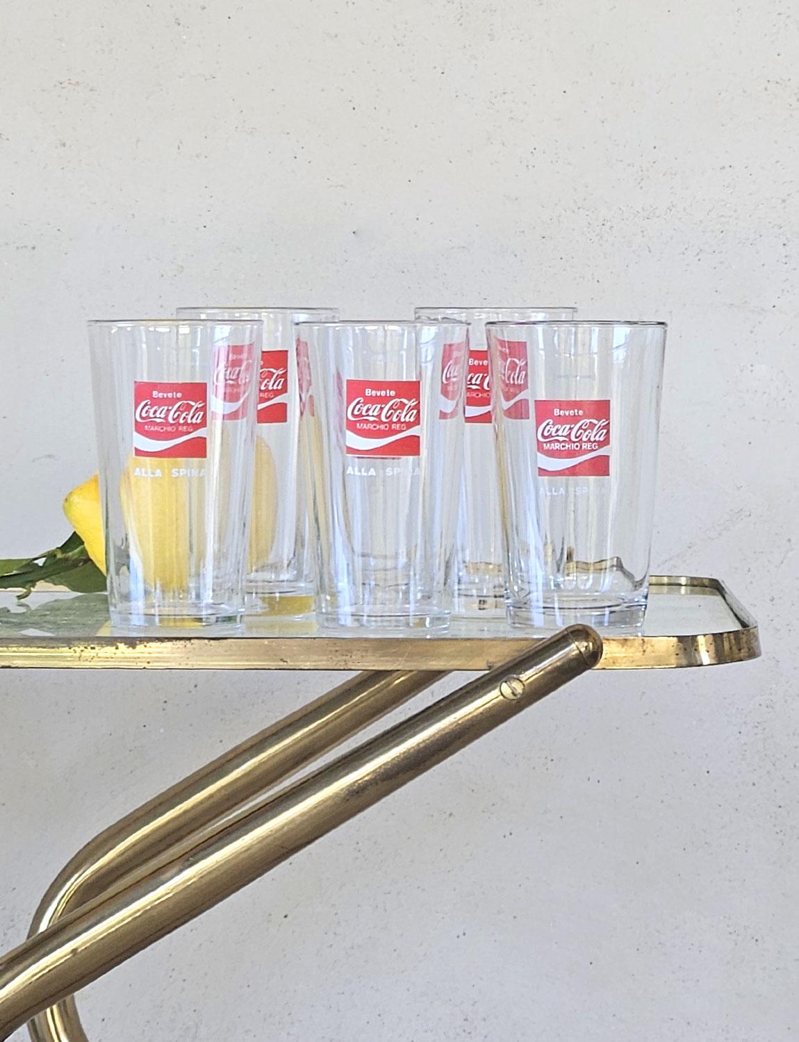 Fin du 20e siècle Six verres Coca Cola italiens Bevete des années 1970