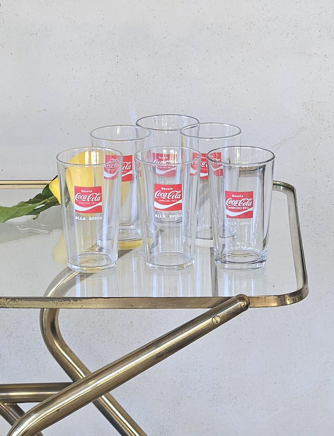 Verre Six verres Coca Cola italiens Bevete des années 1970