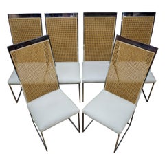 Six 1970s Milo Baughman High Back Cane Chrome Dining Chairs Postmodern Vintage