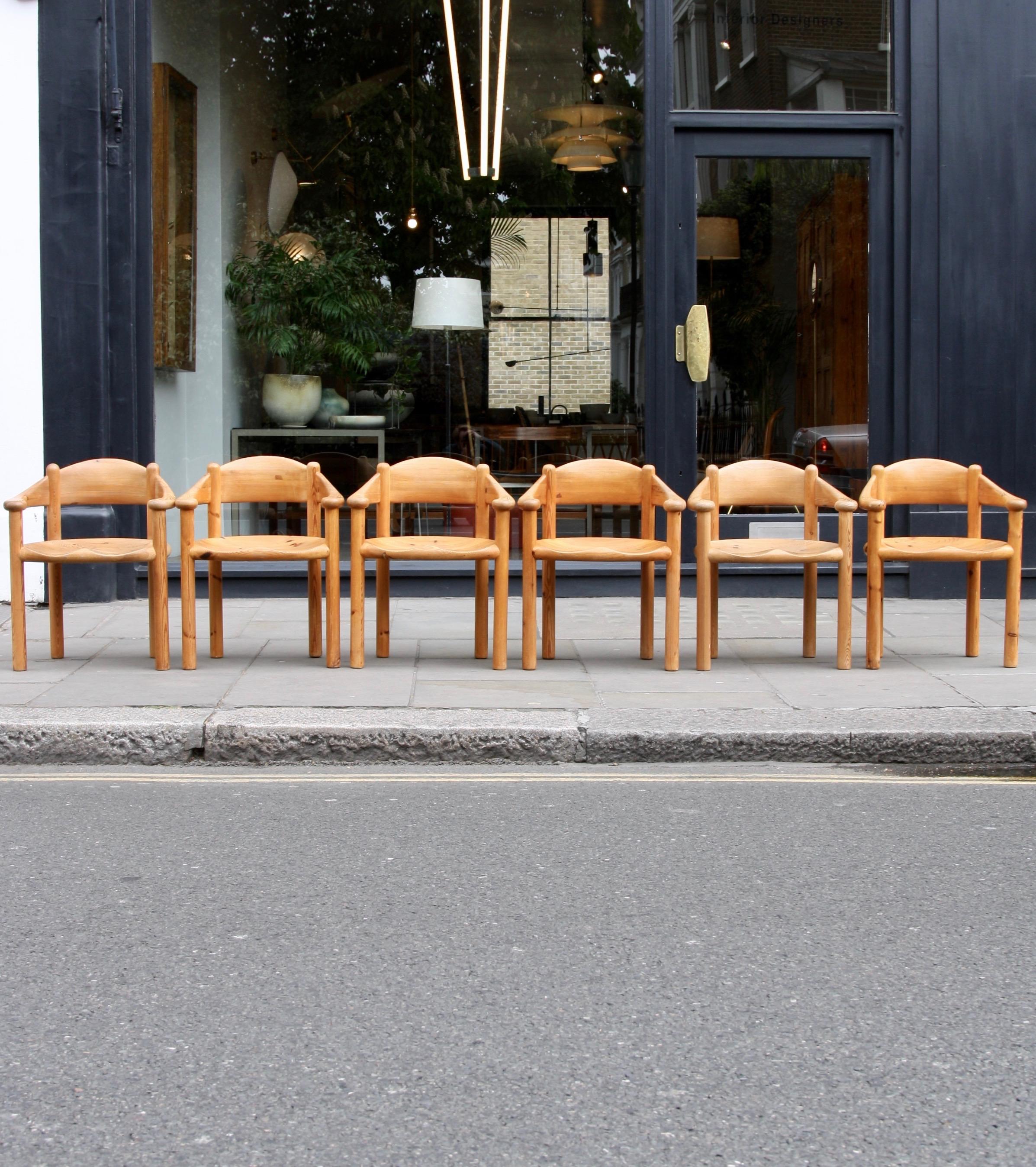 Brutalist Six 1970s Solid Pine Carver Chairs by Rainer Daumiller for Hirtshals Savværk