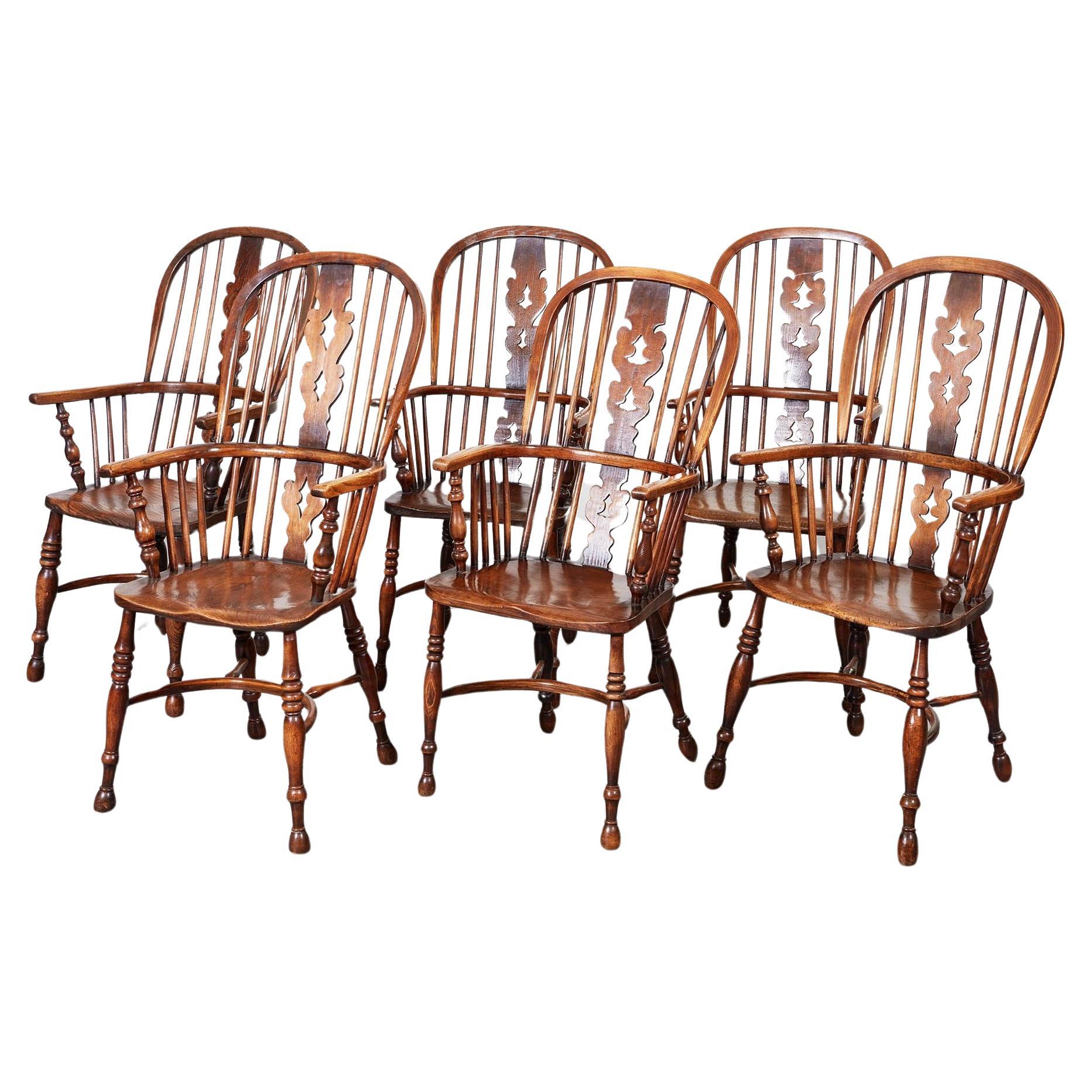 Six 19th c. Windsor Armchairs For Sale