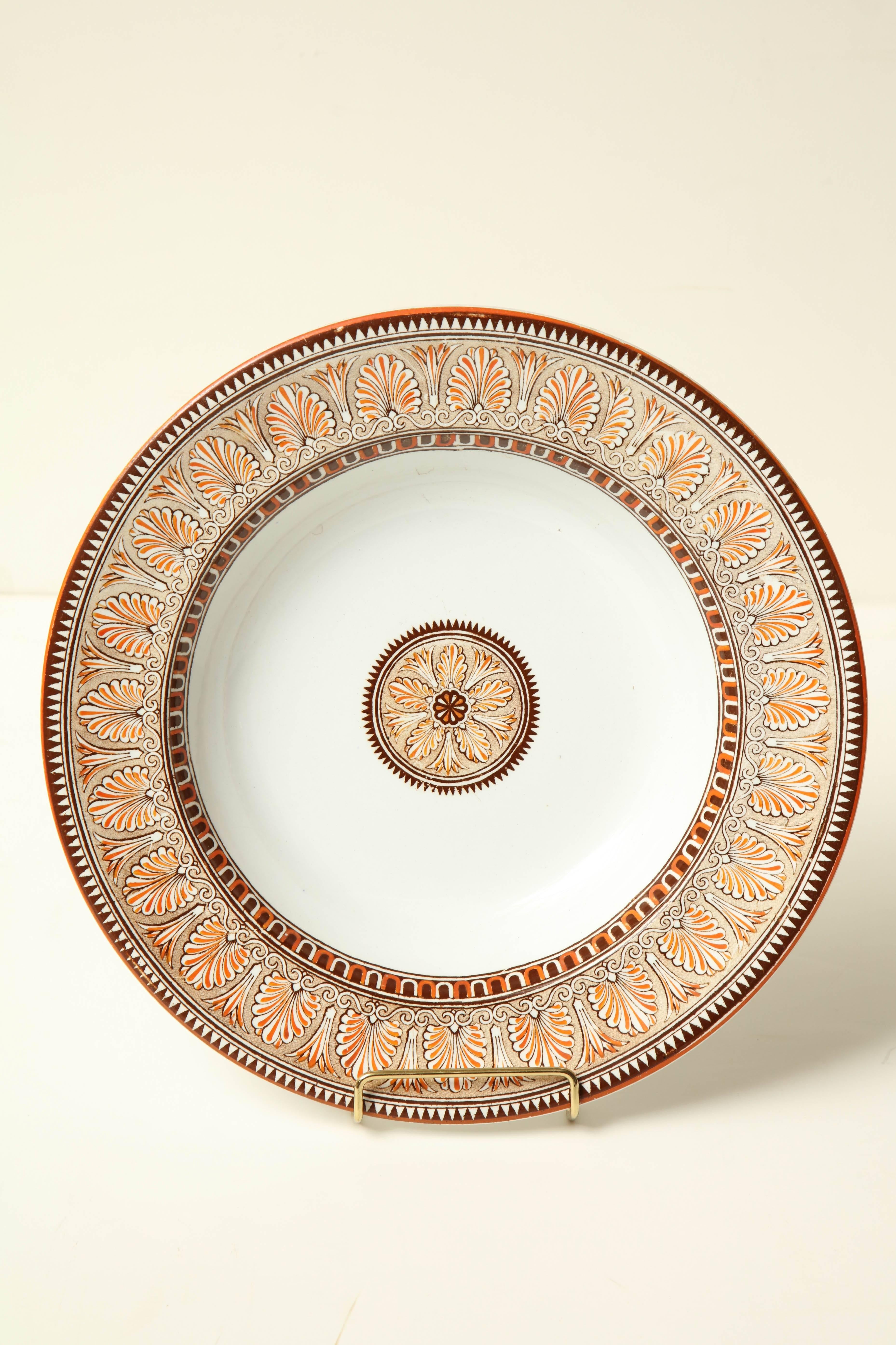 Six, 19th century Copeland neoclassical soup plates, one plate has a small crack.