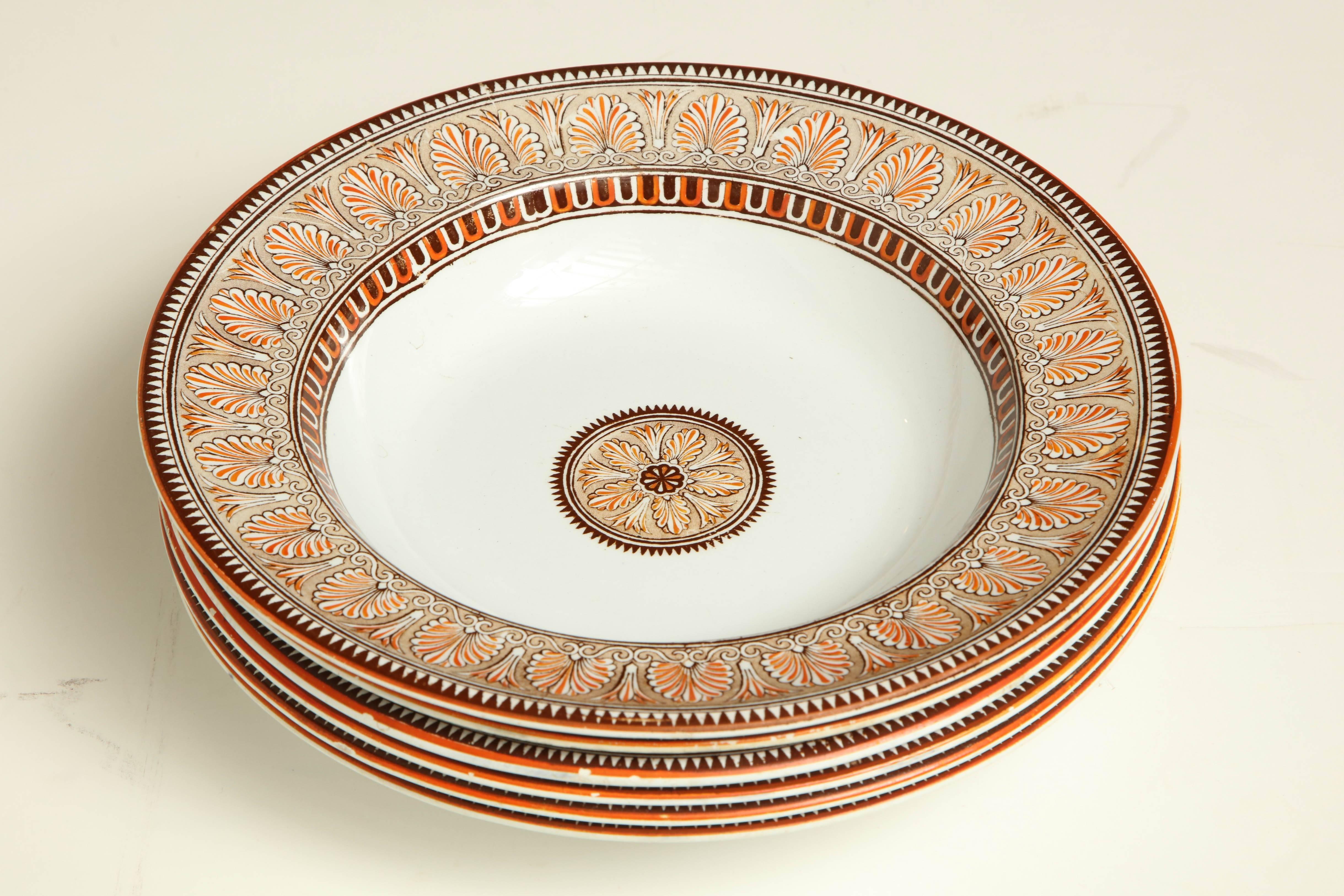 Pottery Six, 19th Century Copeland Neoclassical Soup Plates For Sale