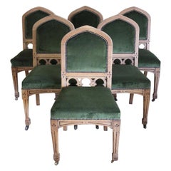 Six 19th Century English Bleached Oak Arts & Crafts Chairs