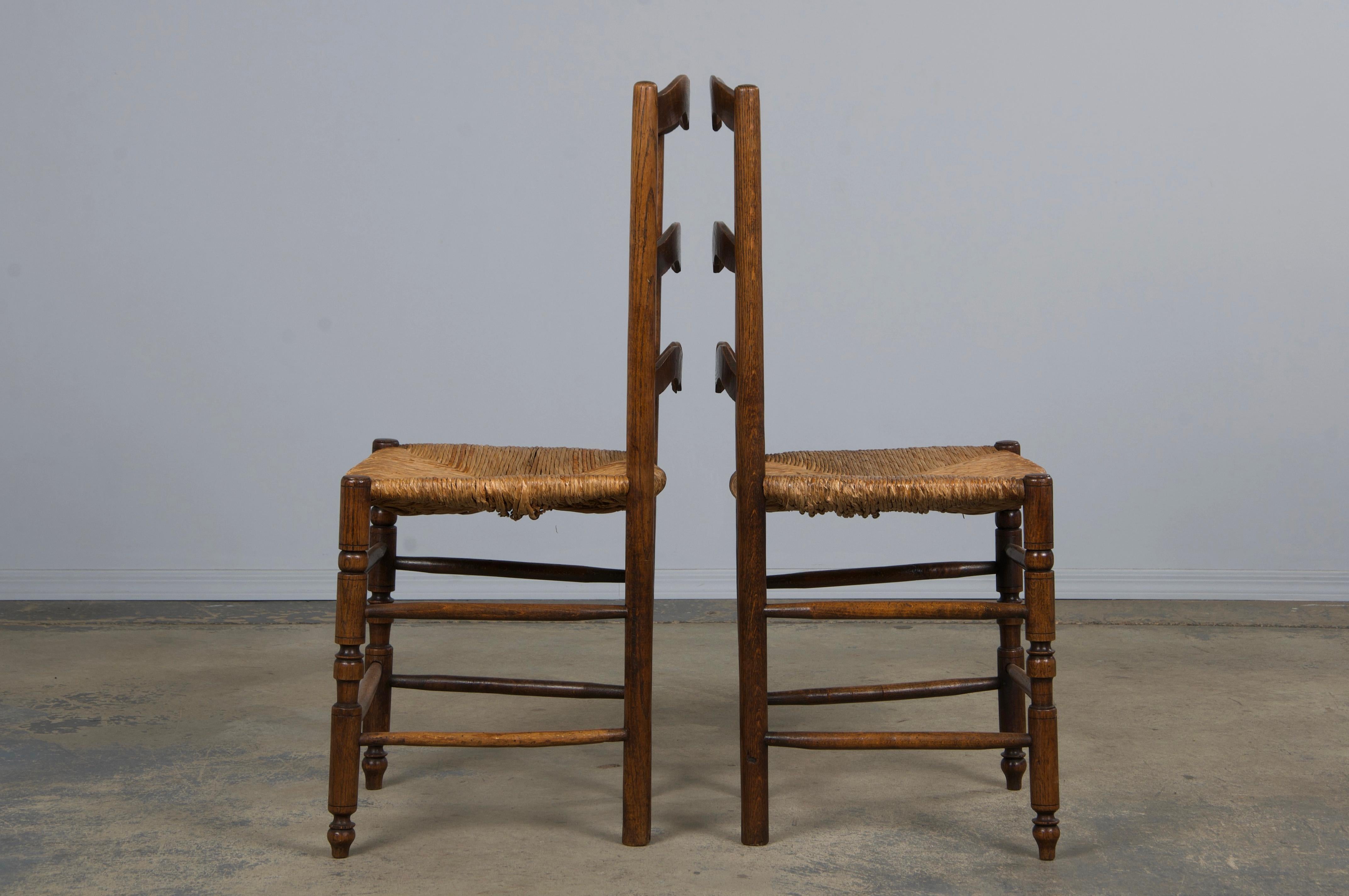 Six 19th Century French Provincial Ladder Back Oak Dining Chairs W/ Rush Seats For Sale 8