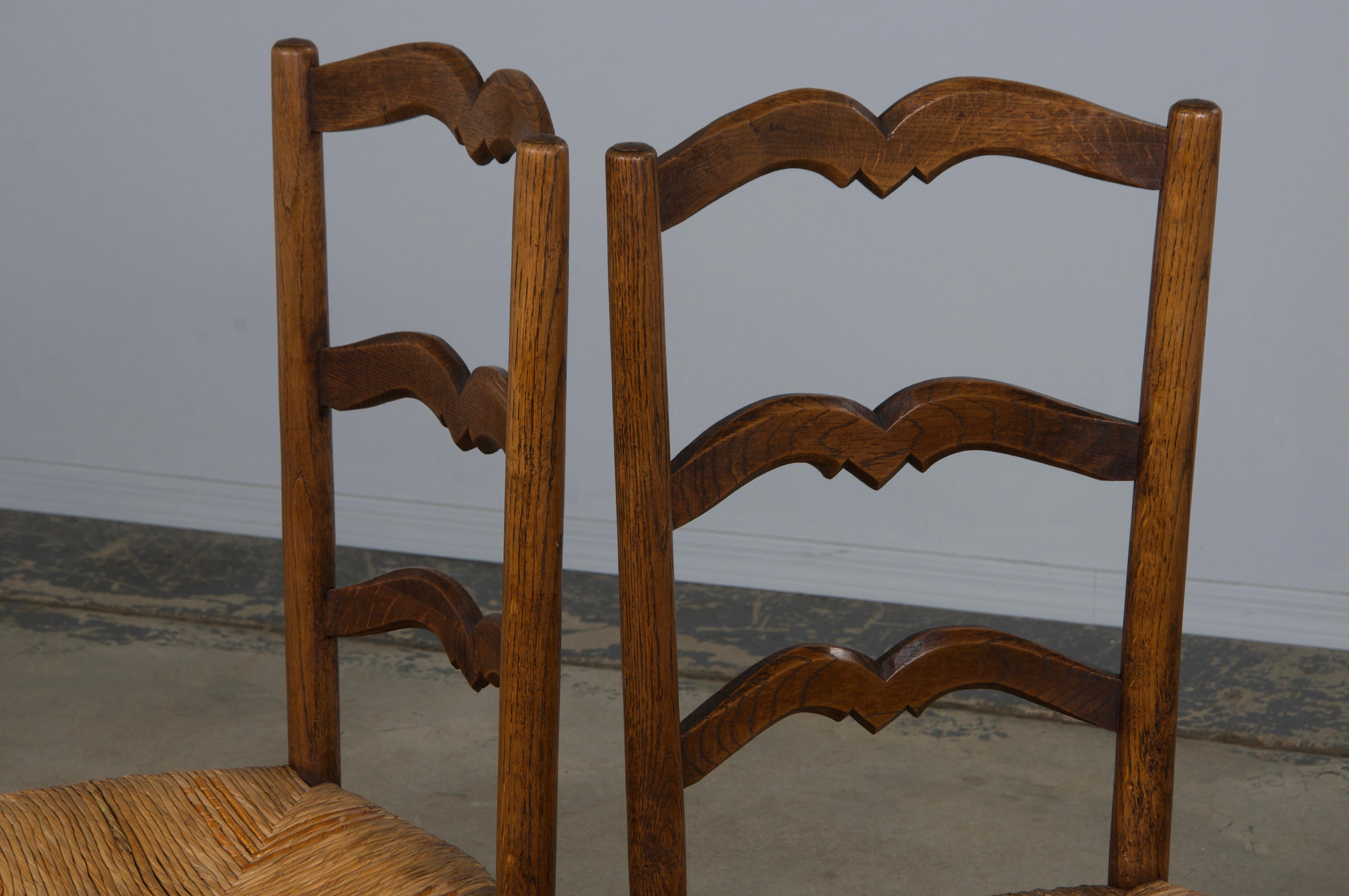 Six 19th Century French Provincial Ladder Back Oak Dining Chairs W/ Rush Seats For Sale 10