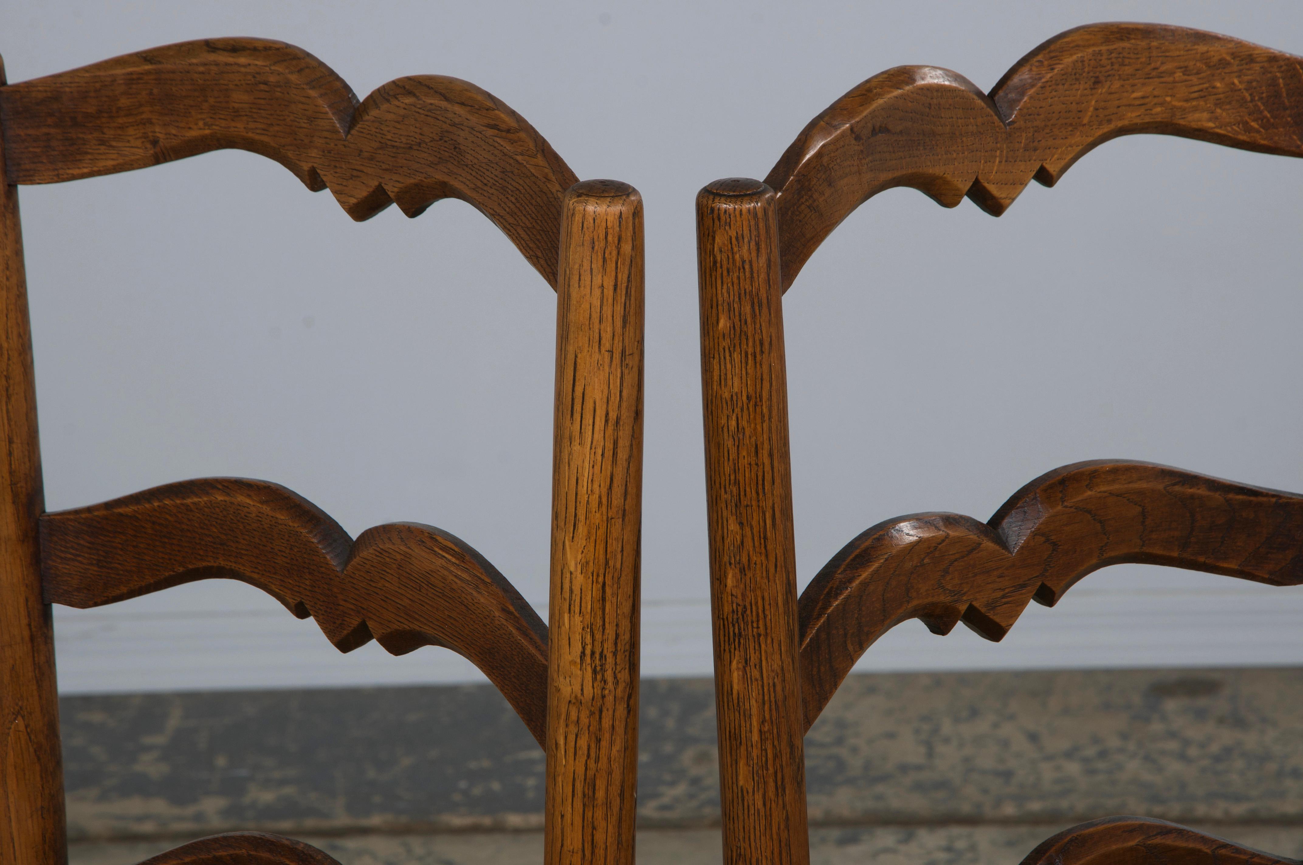 Six 19th Century French Provincial Ladder Back Oak Dining Chairs W/ Rush Seats For Sale 11